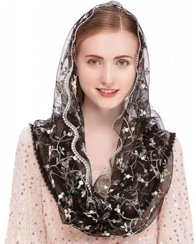 Infinity Schleier Vintage inspiriert Wrap Schleier Mantilla Kapelle Schleier lateinische Masse Blume gestickte Spitze Kopf Abdeckung Schal