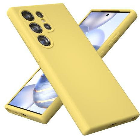 OHLIGIA Samsung Galaxy S24 Ultra Liquid Silicone Case Slim Protective 3 Layer Shockproof Phone Cover with Anti-Scratch Soft Microfiber Lining for Galaxy S24 Ultra 5G 6.8'' (2024) (Yellow, S24 Ultra)