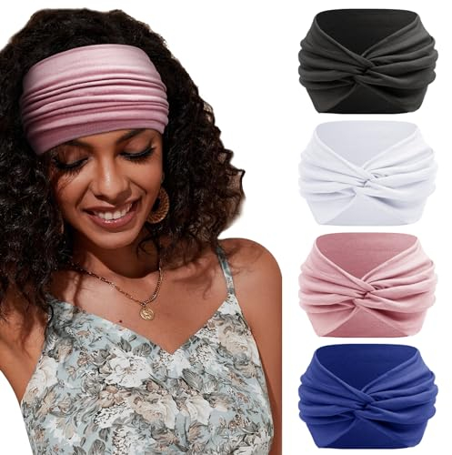 BELEVO Fasce Per Capelli Donna, Extra Large Fascia Capelli Donna 18cm Elastica Yoga Fascia Per Capelli Bandana Accessori Capelli 4 Pezzi