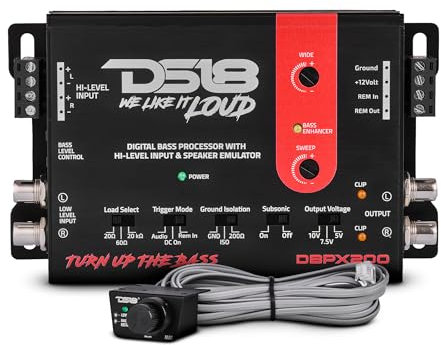 DS18 DBPX200 Digitaler Bass-Prozessor mit Hi-Low-Signalkonverter & Lautsprecher-Emulator, digitaler Basswiederherstellungsprozessor, 2-Kanal-Vorverstärker-Eingang/Ausgang, voll einstellbarer Bass
