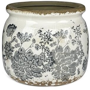 Dosayes Pot de fleurs vintage gris en céramique craquelée avec trous de drainage, pots de fleurs rustiques pour intérieur et extérieur, décoration toscane, maison, salon, décoration de jardin, cadeau
