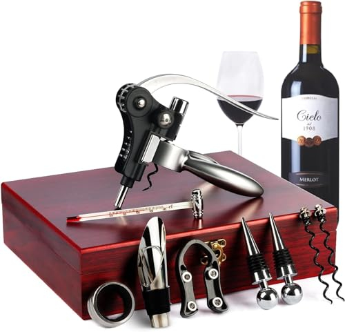 Kellnermesser,Weinöffner,Profi Korkenzieher aus Edelstahl,Flaschenöffner mit Folienschneider,Weinbelüfterausgießer und Vakuum-Stopfen,Wein zubehör. (9-teiliges Edelstahl)