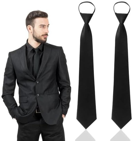 2 Stück Krawatten für Herren Halloween Cosplay Krawatte Schlips Schwarz mit Gummizug Reißverschluss Verstellbarer Set für Herren Geburtstag Geschenk für Papa Vorgebunden Knoten Schlips für Interview