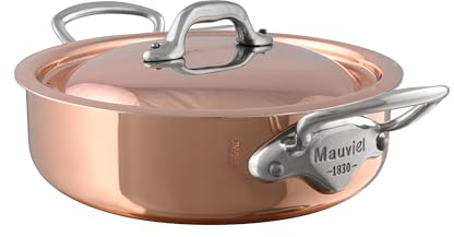 Mauviel M'Heritage 150 S Rondeau-/Schmorpfanne mit gebogenem Deckel und Griff aus gegossenem Edelstahl, 1,5 mm, poliertes Kupfer und Edelstahl, hergestellt in Frankreich