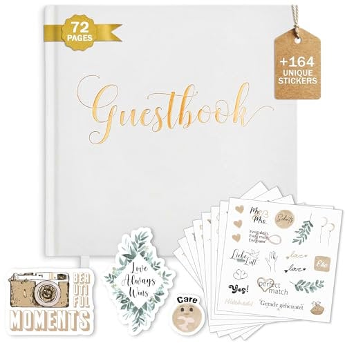 Plantvibes Gästebuch Hochzeit + 164 Einzigartige Sticker Hochzeit in Deutsch und Englisch – 72 Seiten Premium Dickem Papier, Es Drückt Nicht Durch, Vintage-Stil - Ideal Für Hochzeiten