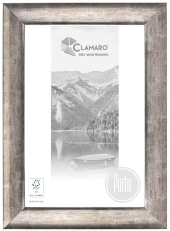 CLAMARO 'PORTO' Bilderrahmen Antik 70x100 Massivholz | Silber Antik | 72 mm breite Shabby Chic Vintage Barock Leiste | Holzrahmen inkl. Acrylglas, Rückwand, Metall Aufhänger