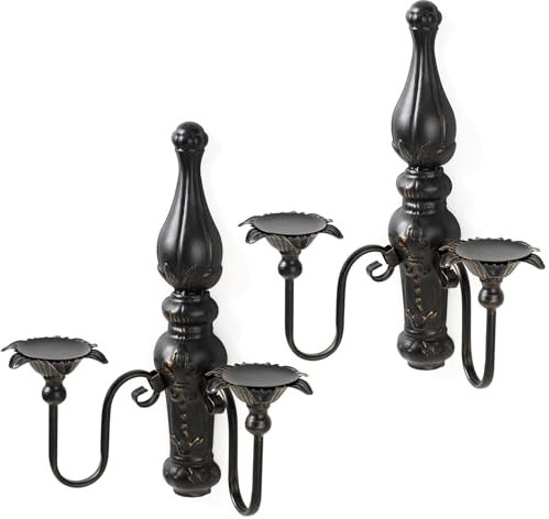 2 Stück Wandkerzenhalter Wand Kerzenhalter,Schwarz Metall Wandhalterung,Vintage Kerzenständer Deko für Kerzen Wanddekoration.
