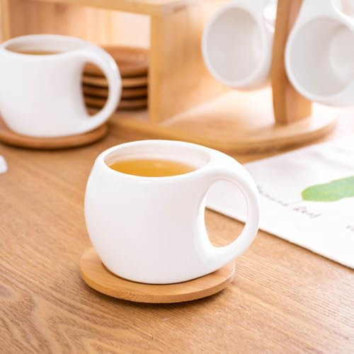Hosoncovy 200ML Ceramic Crooked Shape Tea Cup Set Coffee Mug Drink Cup Set with Coaster