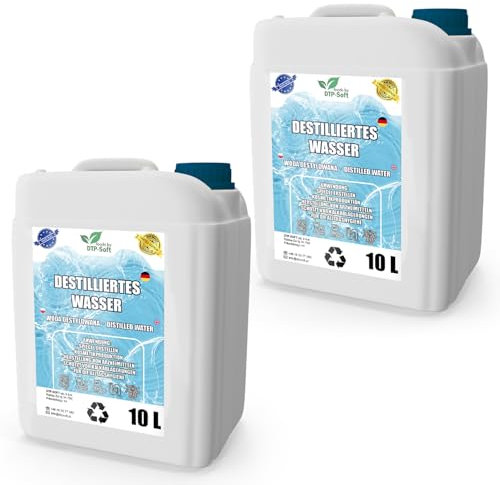 Eau distillée 100% pure 20L | Eau déminéralisée 2x10L - eau distillée adaptée pour fer à repasser, humidificateur, batteries et bien plus encore
