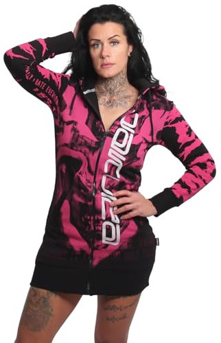 Yakuza Damen Crashed Skull Allover Long Kapuzenjacke Zip Hoodie