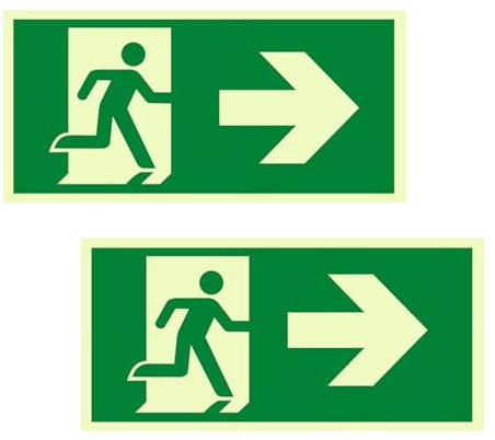 Ksvaye 2 Pezzi Cartello Uscita di Emergenza Fotoluminescente Segnaletica di Sicurezza 300 x 150 mm Autoadesivo Uscita di Emergenza Cartello in PVC Segnale di Fuga (A destra)