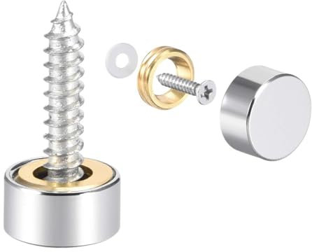 TOP-VIGOR 4Pcs Mirror Screws, 10mm brass Mirror Screws Cap Nail with Washers, Decorative Cap Covers Polished Mirror Nails for Mirrors, Furniture Fittings, Tables, Wardrobes, Glass, Silver