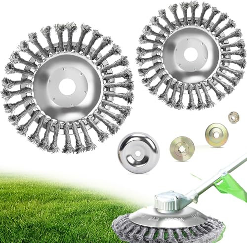 2 Piezas Cepillo Desbrozadora,Diámetros 150 y 200 mm,Tamaño del Orificio 25,4 mm,con Accesorios,para Sustituir Cabezales de Desbrozadora Desgastados,Eliminación Eficaz de Malas Hierbas y Musgo