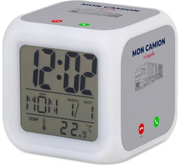 Fabulous Wecker Würfel, beleuchtet, Grau – Mein LKW nennt mich Passion Voyage – 7,8 x 7,8 x 7,8 cm – Retro-Beleuchtung, mehrfarbig, LED