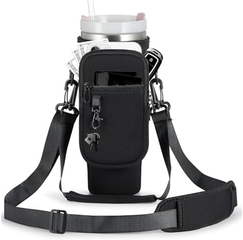 Guyode Tasche für Stanley Cup, Stanley Cup Zubehör Tasche, Wasserflaschenhalter Tasche für Stanley Tumbler, Tragetasche für Stanley Cup Verstellbarem Schultergurt, Water Bottle Carrier Bag (Schwarz)