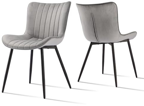 Goeurvant Esszimmerstühle 2er Set Grau Stühle Esszimmer Samt Polsterstuhl Küchenstuhl Wohnzimmerstuhl mit Rückenlehne und Metallbeiner,Hellgrau