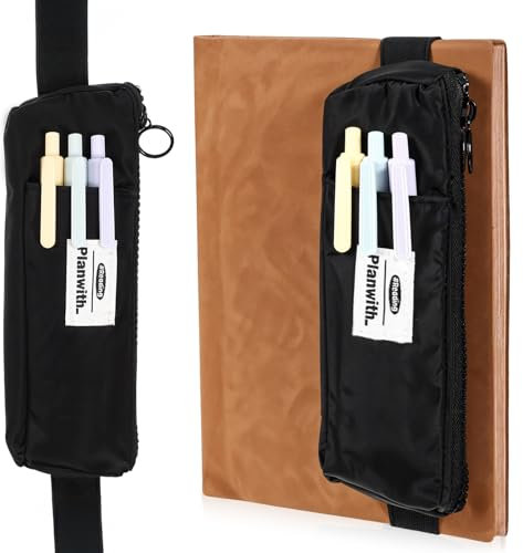 Stifthalter Notizbuch, Stifttasche für Notebook, Tragbare Federtasche Verstellbares Elastikband Reißverschluss Stifteetui Wiederverwendbares Stiftschlaufe für Tagebuch Notizbuch Bücher(schwarz)