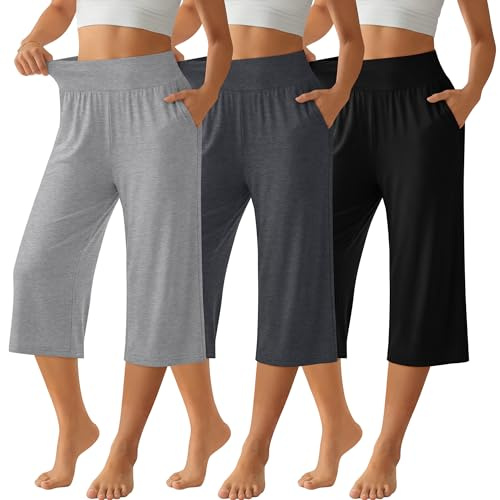Neer Paquete de 3 Pantalones Capri para Mujer,XL,3-Conjunto de Colores