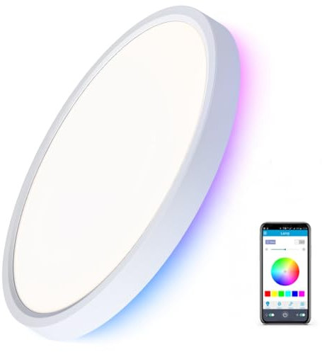 Warmiehomy RGB LED Ceiling Light Dimmable, Smart Ceiling Light with Bluetooth Speaker,APP Control,24W,Flush Ceiling Lamp for Living Room,Bedroom,3000-6000K,Round,Ø30CM
