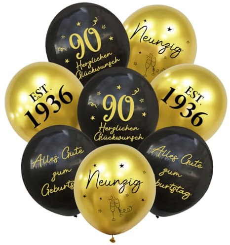 24 Stück Deko 90. Geburtstag Luftballons Schwarz Gold, 1936 Ballons 90 Alles Gute zum Geburtstag, Happy Birthday Luftballon 90 Jahre für Mann Frauen 90 Geburtstagsdeko, Geburtstagsfeiern Deko