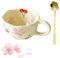 Yunlaishaocer Keramik Tasse, Handgemachte Kreative kaffeebecher Blumen 300ML, Blumen Tasse keramik Tassen mit Löffel, für Latte und Milch Kaffee, Kawaii Teetasse Geschenke für Frauen(Rosa Kirsche