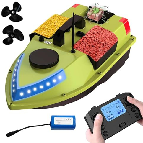 ZEEKYFOR Bateau Appât Télécommandé, Bateau de Pêche Télécommandé 600 m, Bateau Appât de Pêche GPS, Charge de 2 kg, 99 Points de Positionnement, Batterie Lithium 12 000 mAh