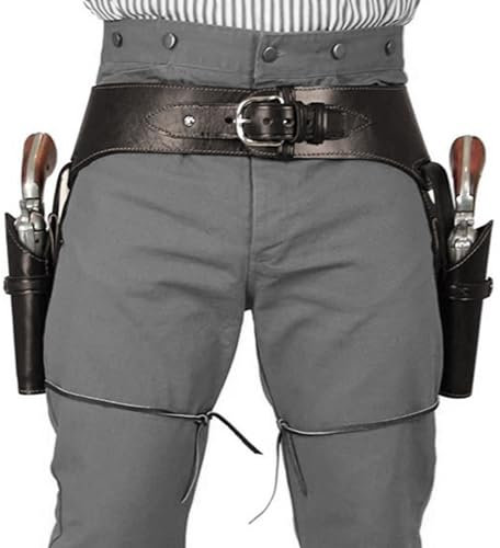 Cowboy-Waffengürtel, PU-Westerngürtel mit doppeltem Revolverhalter, Einheitsgröße, Westerngürtel für Herren, Steampunk-Kostüm für Halloween-Cosplay-Party (Kaffeebraun), Spielzeug-Revolver-Western