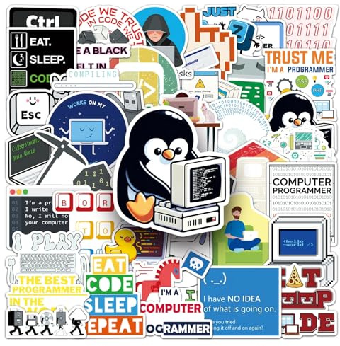 50 PCS Stickers for Programming Developer,Coding Sticker Pack Vinyl Skateboard Guitar Door Laptop Luggage Car Bike Water Bottle Birthday Party Supplies Teens Boys and Girls Decals