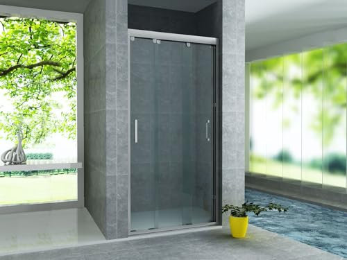 Belvit Duschabtrennung 3 Schiebetüren ESG Sicherheitsglas 8 mm Nano Beschichtung Duschkabine Glasdusche Badezimmer Schiebetür Dusche 200 cm Höhe 120 cm Breite Chrom Klar