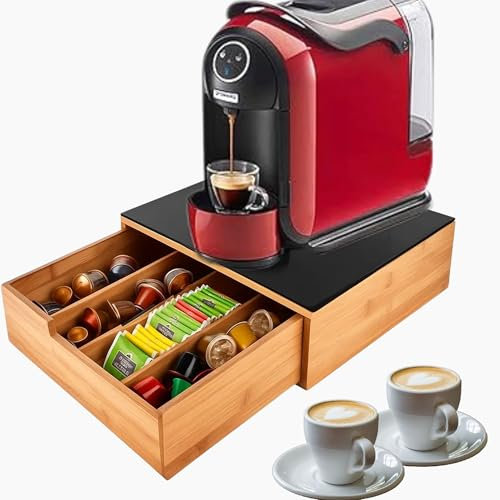 Cecaro Group Porta Cialde in Bambù con Cassetto – Organizer Elegante per Cialde, Capsule e Tisane