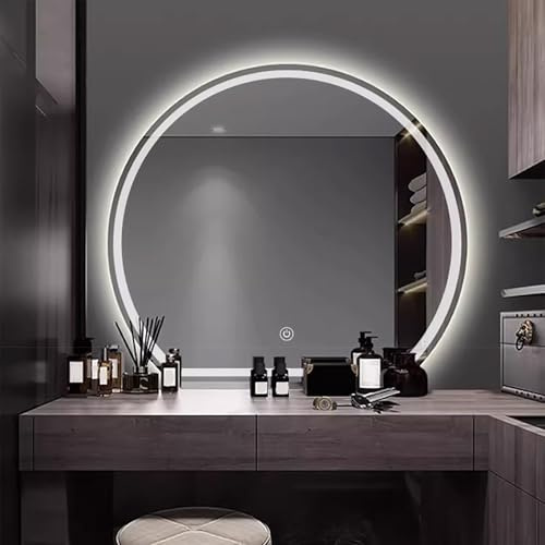 Zhoudong Specchio da Trucco Parete Mezza Luna a LED 80×90cm, Specchio Semicerchio da Bagno Intelligente 70×80cm con 3 Colori di Luce, Anti-Appannamento(Frontlit,100cm/40inch)