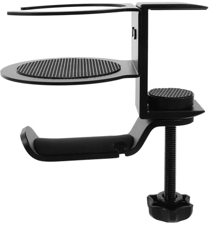 Amosfun Rotating Cup Holder for Desk Headphone Hook Aluminum Table Cup Holder Rotation Gaming Desk Accessories
