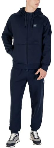 EA7 Emporio Armani Set Sportivo, Tuta Blu Navy con Cappuccio e Cerniera Felpa e Pantaloni Logo