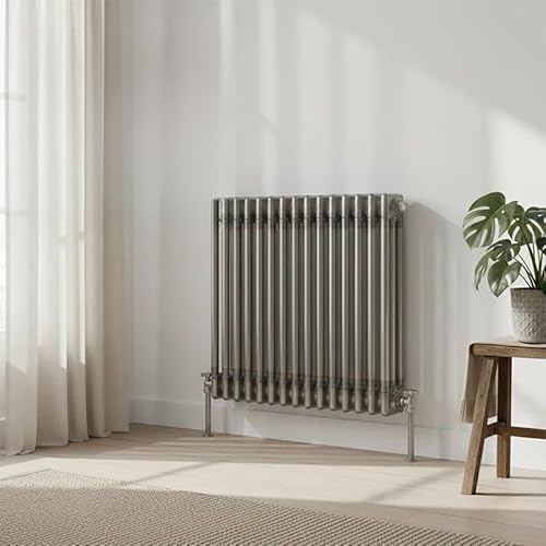 THE RADIATOR HUB Aura 3 Column Horizontal Radiator 600x650mm, Raw Metal | High BTU Heat Output, 14-Tube Heat Circulation, Wall Mounted, Central Heating Compatible, Bathroom, Bedroom