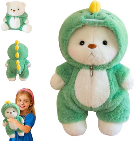 JPWPFAA Plüschtier Teddybär mit Dinosaurier Kostüm, 30cm Plüschtier kuschelbär, Pl-üschtier Kleiner teddybär, Bear Kuscheltier mit Reißverschluss Outfit, Geschenke für Geburtstag, Valentinstag