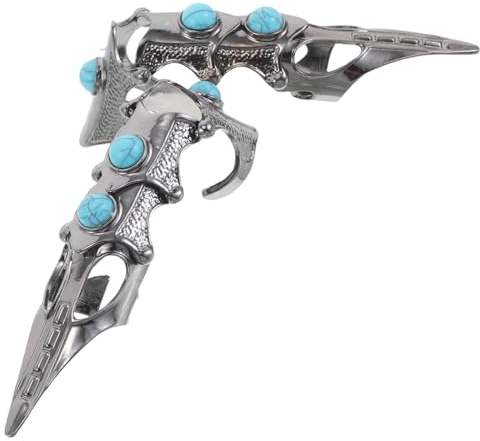 MUSISALY 2 Stück Verstellbare Gothic Vollfinger Ringe aus Metall mit Türkisfarbenem Punk Design Gotische Rüstungsringe für Halloween Cosplay Partyaccessoires für Damen und Herren
