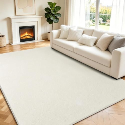 Teppich Wohnzimmer Groß 160x230cm Flauschiger Waschbarer Teppiche Cream | Teppich Kurzflor Weich Rutschfest wohnzimmerteppich Carpet für Schlafzimmer Kinderzimmer Flur und Büro