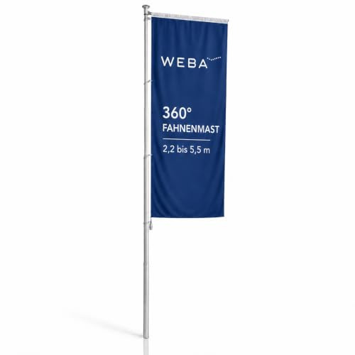 WEBA Mobiler Teleskopmast mit Ausleger 2,2–5,5m, Aluminium Fahnenmast 360° drehbar ohne Aufsteller, Stabiler Werbemast für Messen, Events & Outdoor Werbung (ohne Aufsteller)