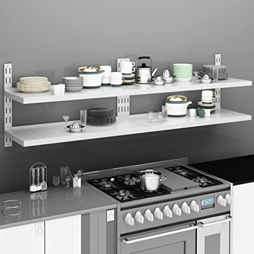 Fengshui Edelstahl Wandregal Set 2 Stück mit je 2 Böden, schwebende Regale 200x30 cm, 80 kg Tragfähigkeit, Küchenregal für Teller und Geschirr, inklusive Montagezubehör