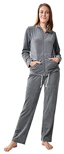 RAIKOU Donna Tuta in Velluto di Ciniglia, Due Pezzi Felpa+Pantaloni Con Cerniera, per Casa, Tempo Libero, Ginnastica, Jogging, Training, Sportiva, Yoga (48-50, Melange Grigio)