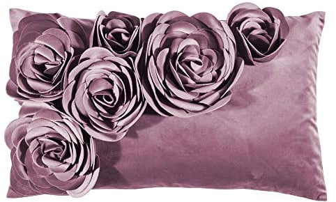 Pad - Floral - Kissenhülle - Samt Kissen - Zierkissen - Kissenhülle - Blütenapplikationen - 30 x 50, Rosa Lilac