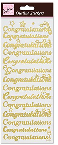 Anitas Outline Stickers, Congratulations, Gold on White, For Scrapbooking, Card Making, Kids Play, Homework, Art, Craft, Embelish, Decorative, Paper, Card, Glass, Metal, Plastic, Foam