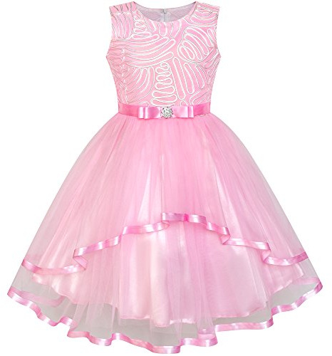 Sunny Fashion Robe Fille Fleur Bleu Belted Mariage Partie Demoiselle d'honneur 4-12 Ans
