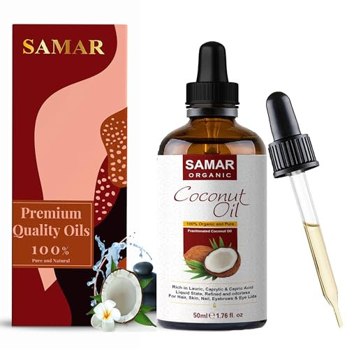 Kokosnussöl - Premium Qualität 100% reines und zertifiziertes organisches fraktioniertes Kokosöl (nicht fettend) Vegan. Ideal als Kreme für Haut, Haare und Gesicht. Sonnenschutz, After Shave - 50ml