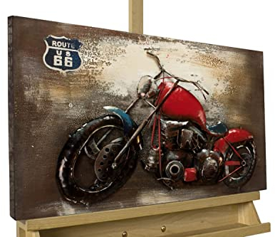 KunstLoft Metallbild 3D | 100% HANDGEFERTIGT | 60x40x5cm | Wandbild Metall Deko 'Glühende Straße' | Motorrad | Rot Braun | Metall Wanddeko Wohnzimmer