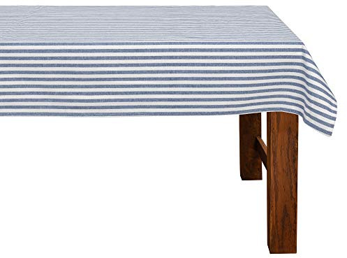 FILU Tischdecke 140 x 140 cm Blau/Weiß gestreift (Farbe und Größe wählbar) - hochwertig gefertigtes Tischtuch aus 100% Baumwolle