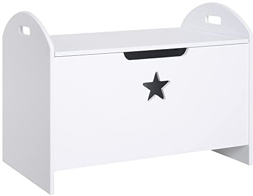 HOMCOM Baule Contenitore Portagiochi per Bambini (62x40x46.5cm) in Legno Bianco con Cerniere di Sicurezza