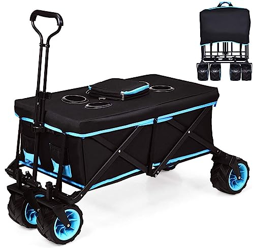 COSTWAY Bollerwagen faltbar mit Dach bis 50 kg belastbar, Handwagen mit Abnehmbarer kühltasche, Transportwagen Rollwagen Transportkarre, Gerätewagen Strandwagen, Gartenwagen zum Camping & Einkaufen