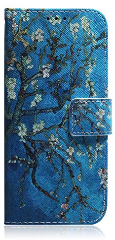 Moto G8 Power Lite Case, Shockproof Wallet Cover Slim PU Leather Flip Folio with Magnetic Stand Card Slots Soft TPU Bumper Protective Phone Case for Motorola Moto G8 Power Lite - Blue Apricot Tree