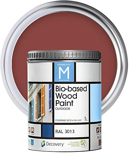 MASQUELACK M Impregnante per Legno Esterno - Rosso - RAL 3013-1 Litro - Protegge dall'Acqua, Umidità e Raggi UV - Vernice Naturale ad Alta Copertura e Rifinitura Semi Opaca - Asciugatura Veloce